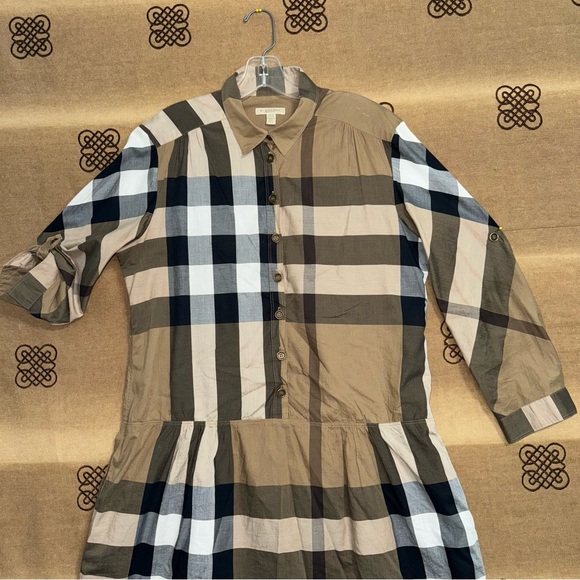 Burberry Brit Brown Novacheck Cotton Drop Waist Dress Size 12 - Picture 3 of 16